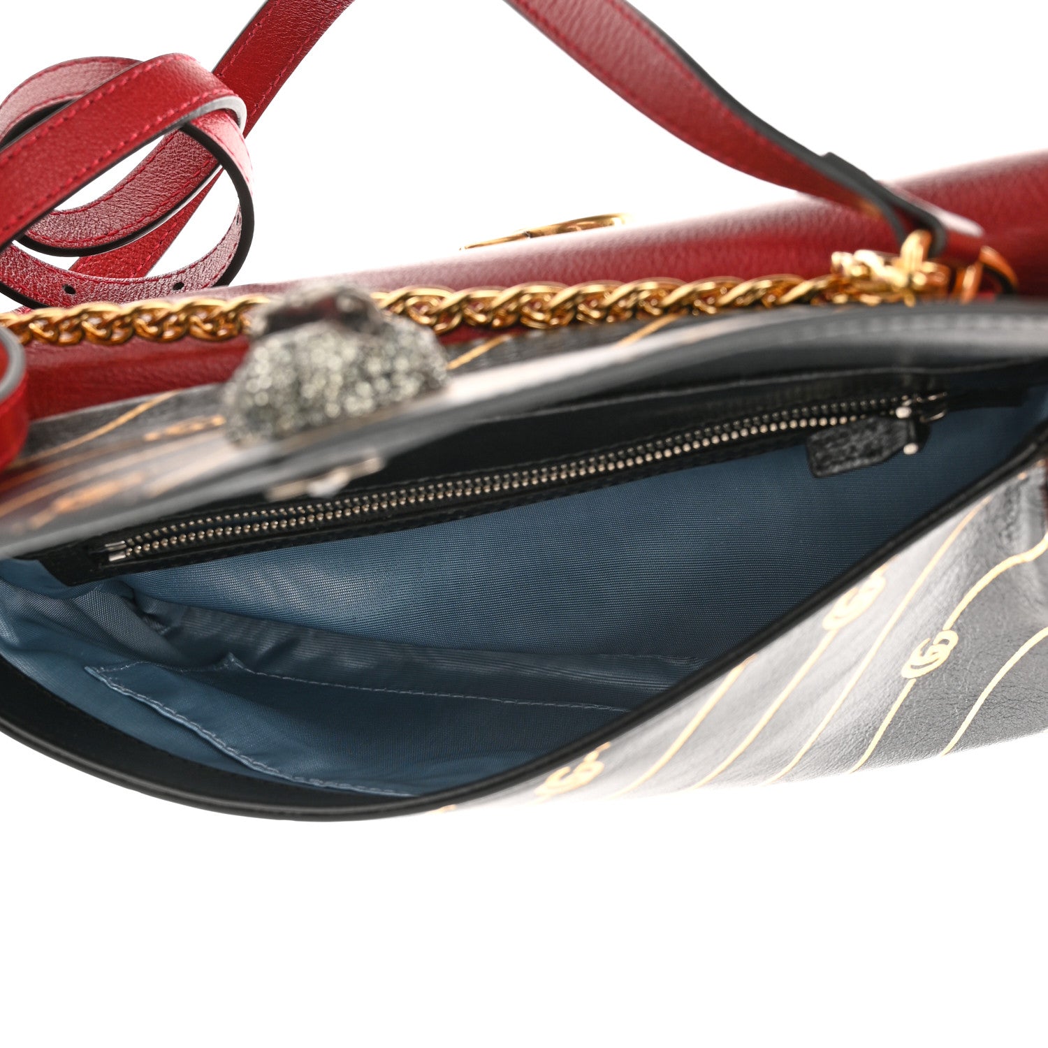 Gucci Calfskin Diagonal GG Medium Thiara Double Envelope Shoulder Bag Black Red 6 of 12