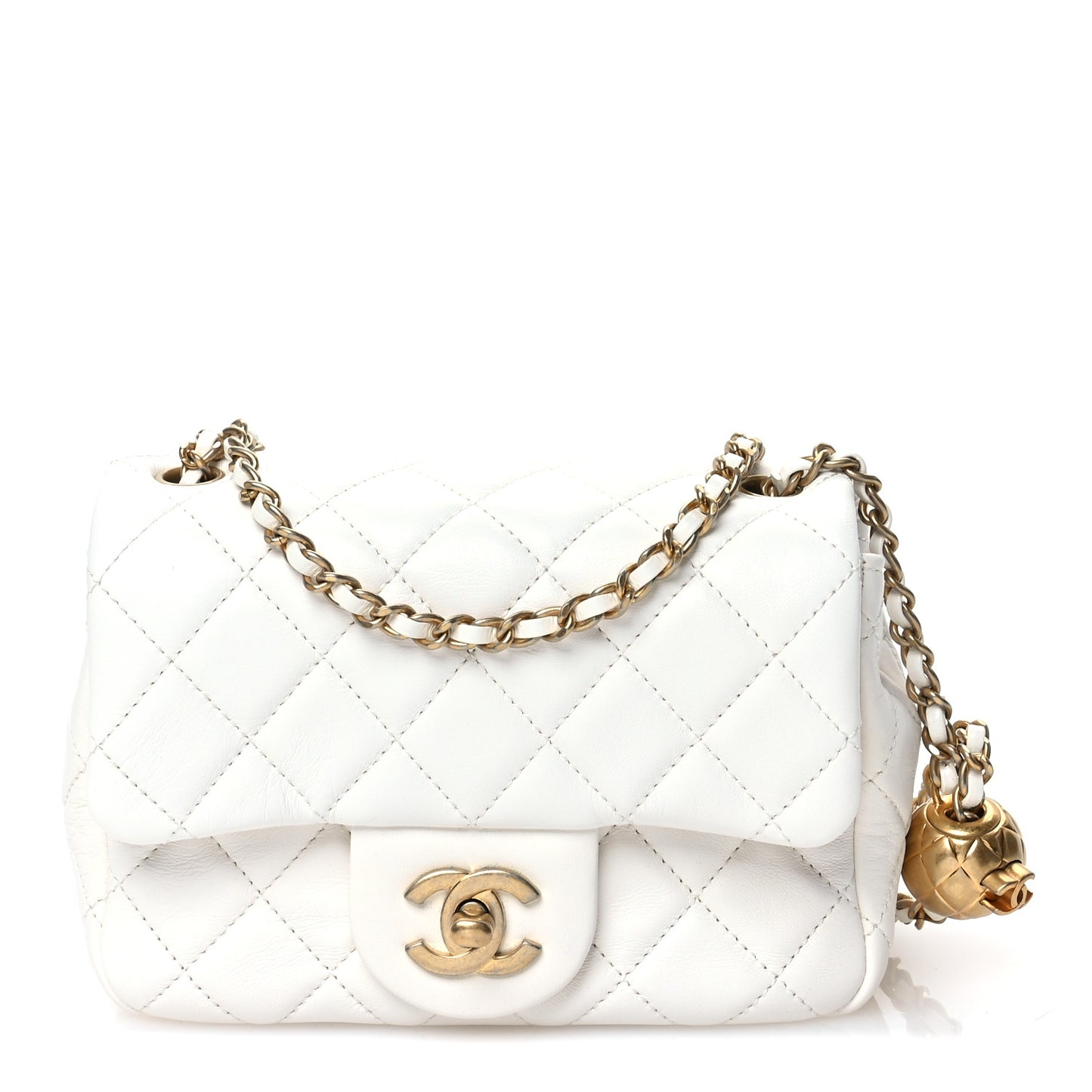 Lambskin Quilted Mini Pearl Crush Flap White