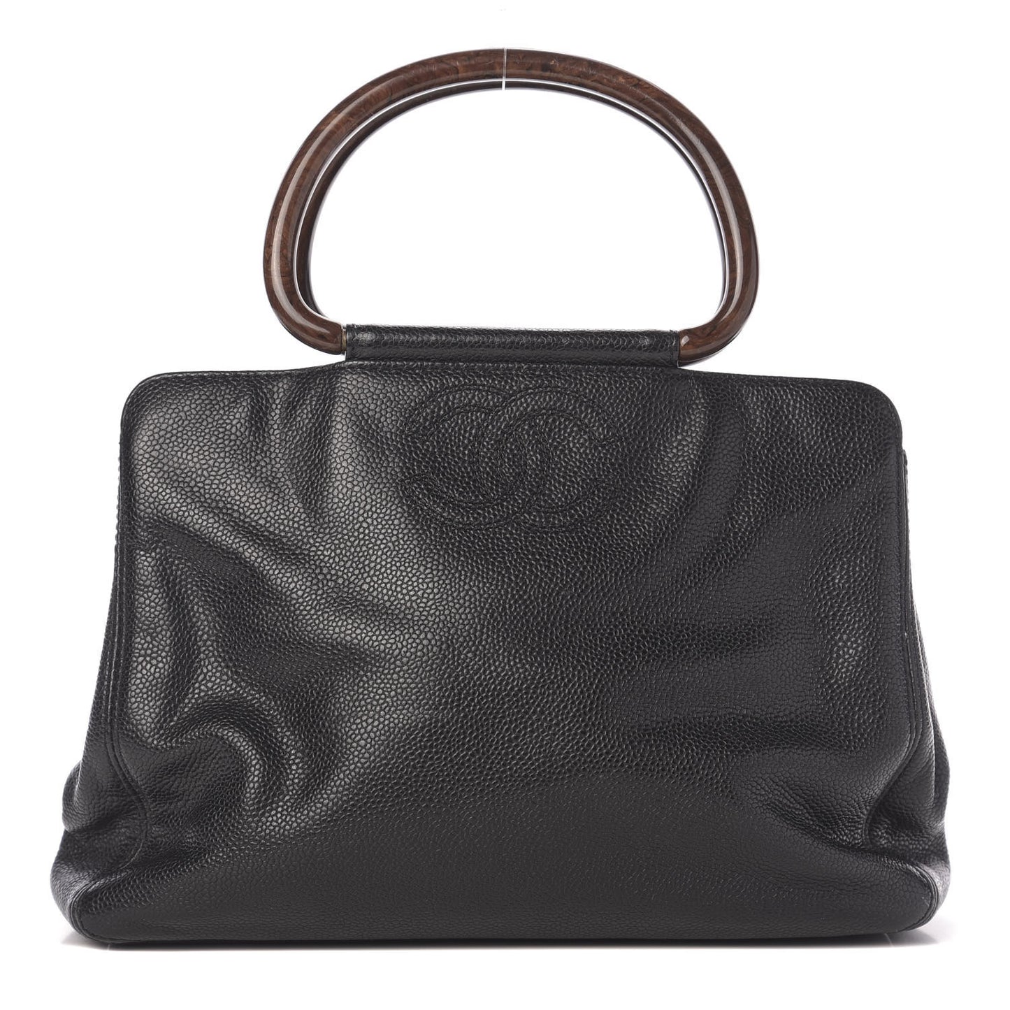 Caviar Wood Handle Handbag Black