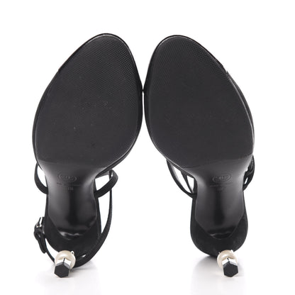 Chanel Suede Patent Calfskin Cap Toe Pearl Ankle Strap Pump 38 Black 6 of 11
