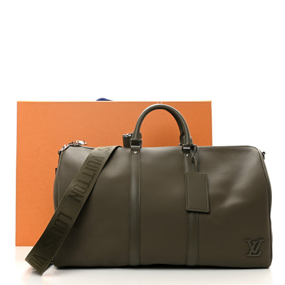 Louis Vuitton Grained Calfskin Aerogram Keepall Bandouliere 50 Khaki 10 of 10