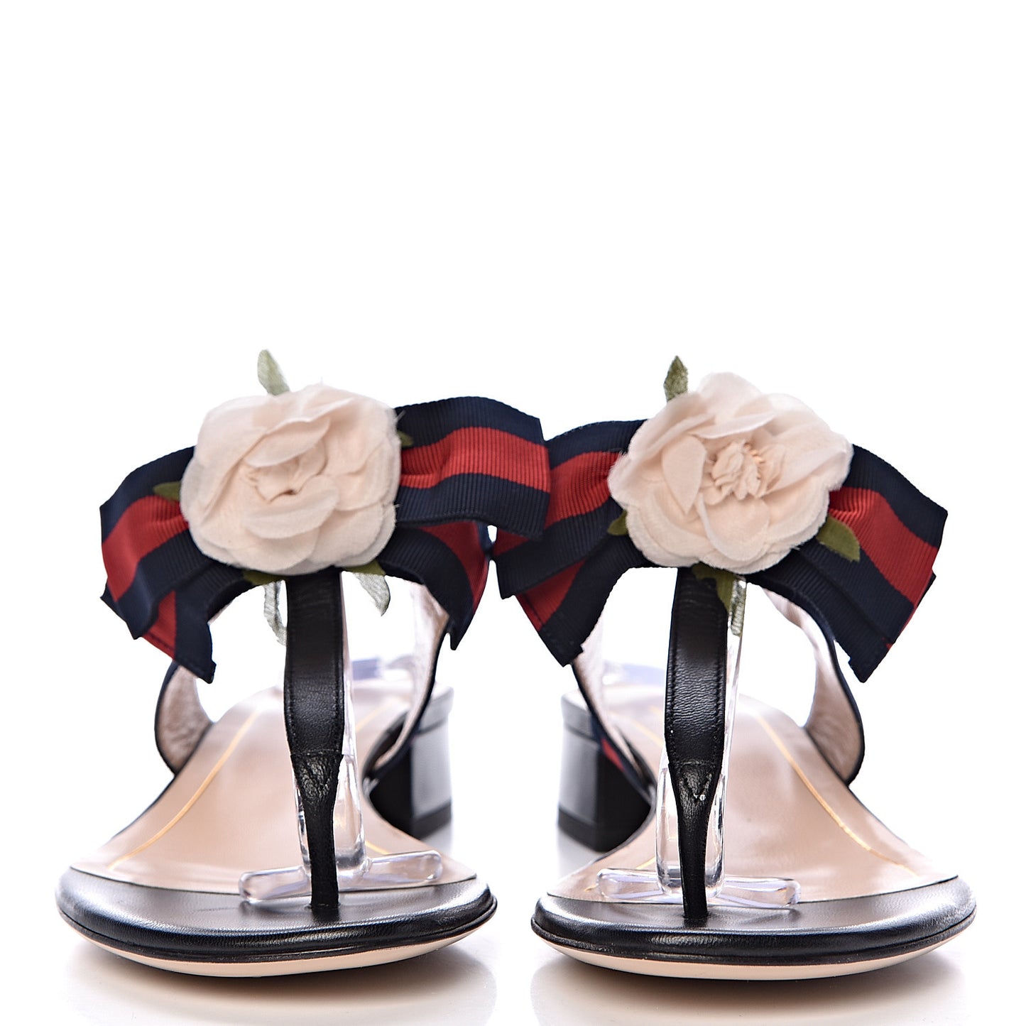 Lambskin Grosgrain Web Floral Thong Sandals 36 Blue