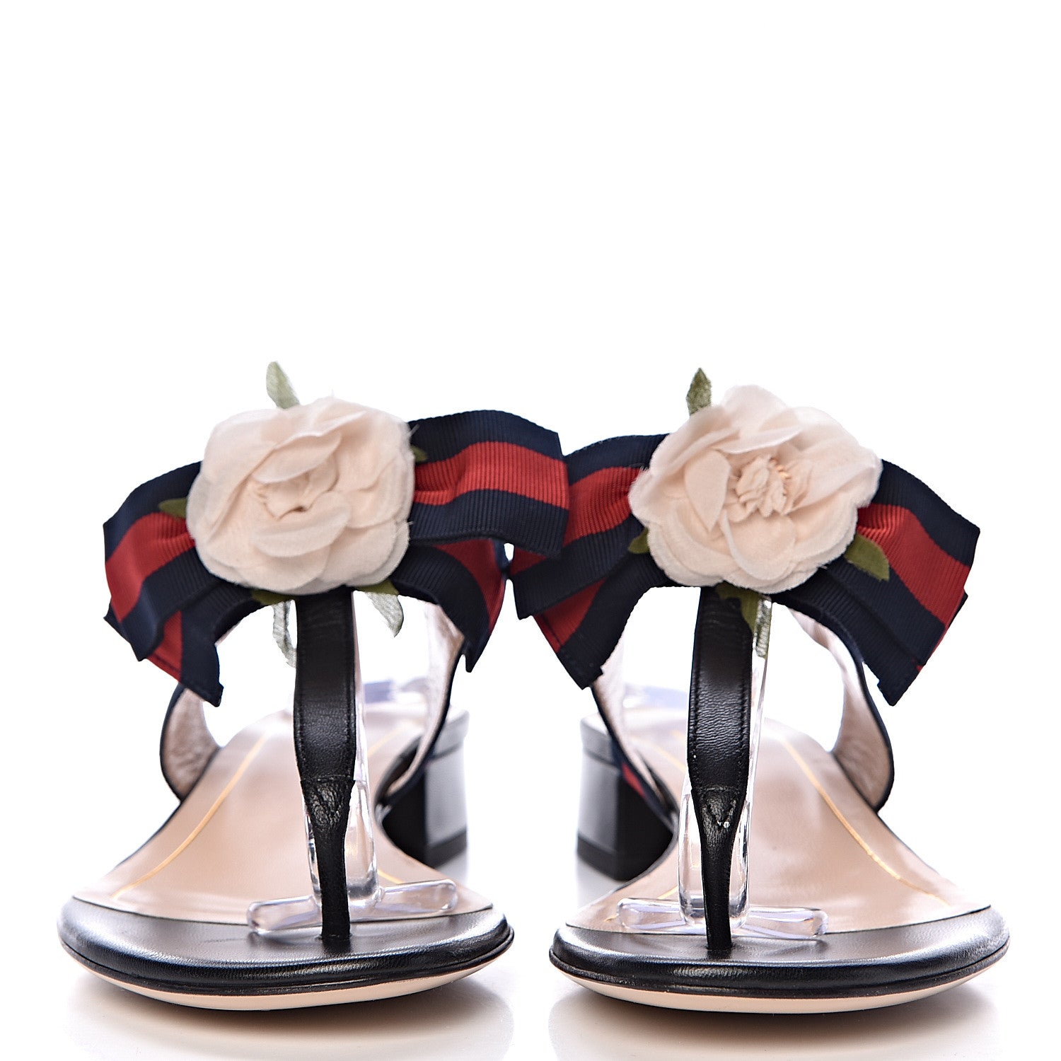 Gucci Lambskin Grosgrain Web Floral Thong Sandals 36 Blue 2 of 8