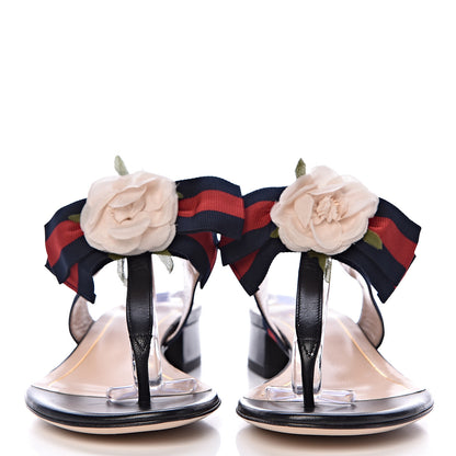 Gucci Lambskin Grosgrain Web Floral Thong Sandals 36 Blue 2 of 8