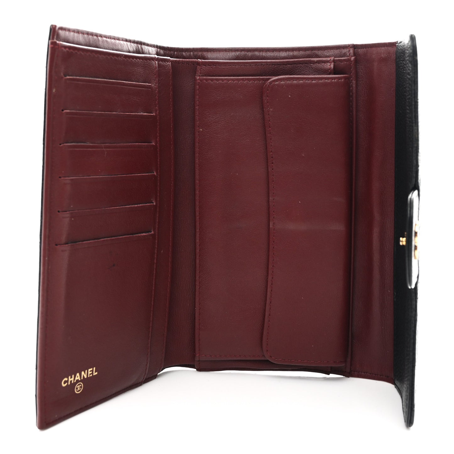 Caviar Quilted Long Flap Wallet Black