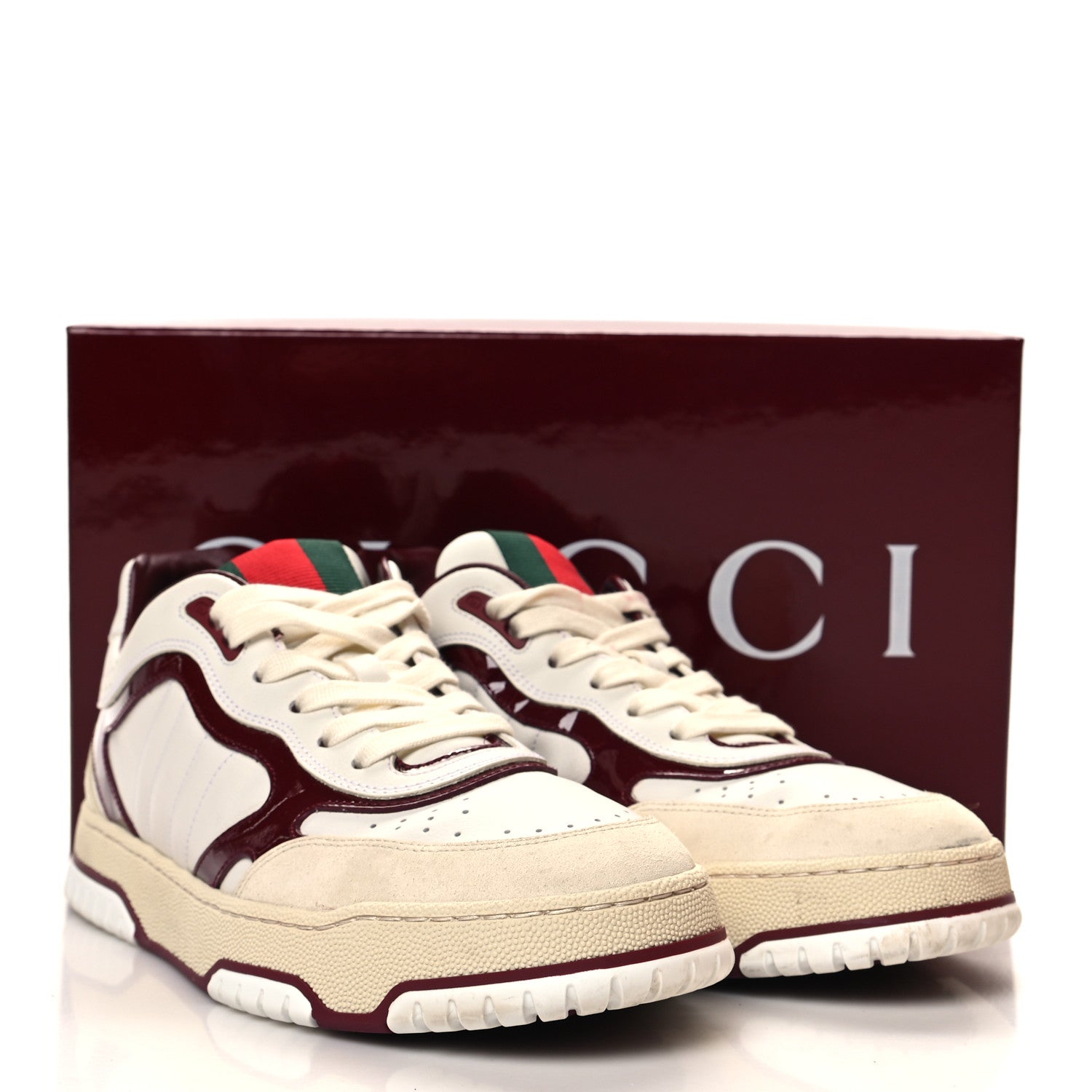 Gucci Calfskin Suede Womens Re-Web Sneakers 41 White Red 10 of 10