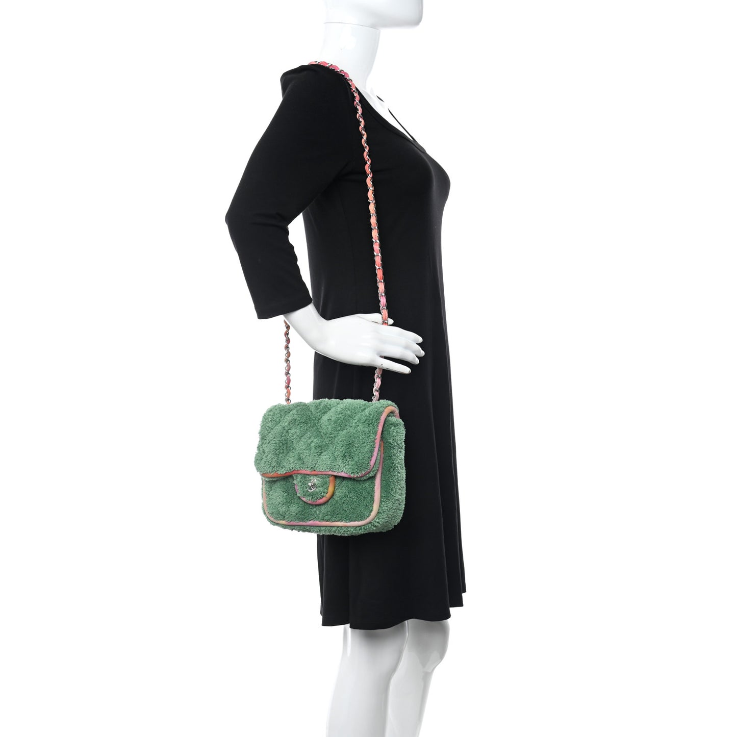 Terry Cloth Quilted Small Flap Bag Green Pink