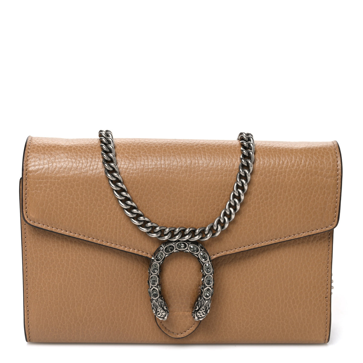Dollar Calfskin Crystal Mini Dionysus Chain Wallet Natural Tan Black Diamond