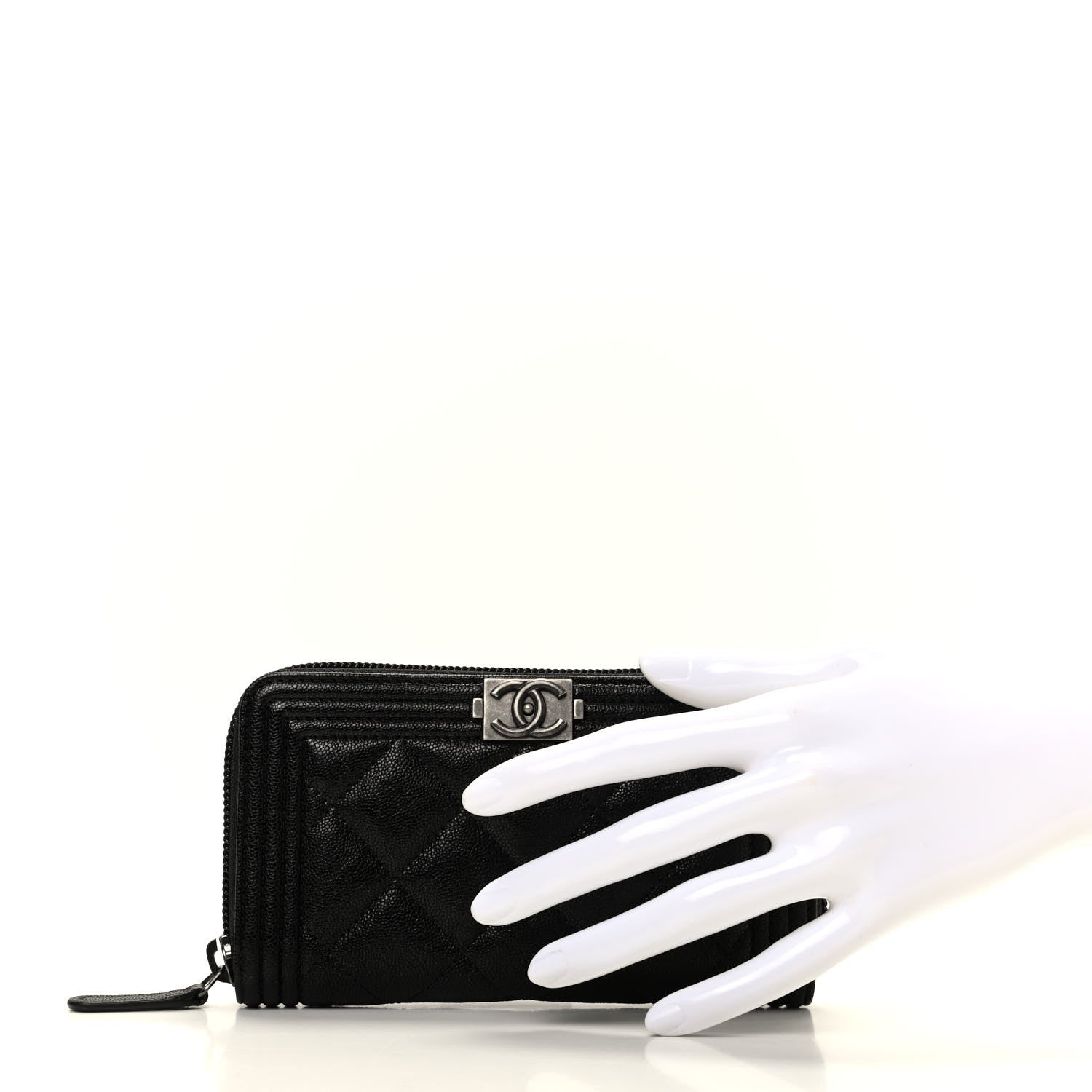 Chanel Caviar Quilted Small Boy Zip Around Wallet Black 2 of 8