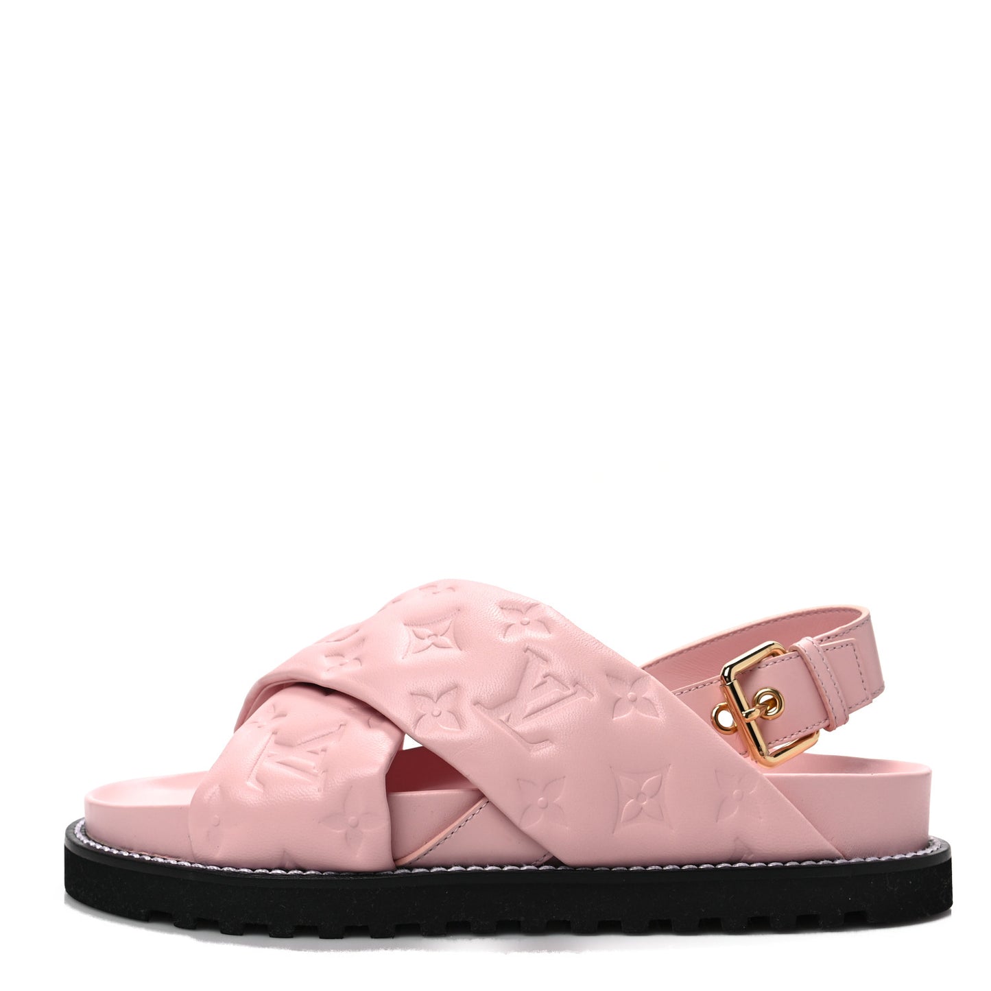 Lambskin Monogram Embossed Paseo Flat Comfort Sandals 39 Rose Clair