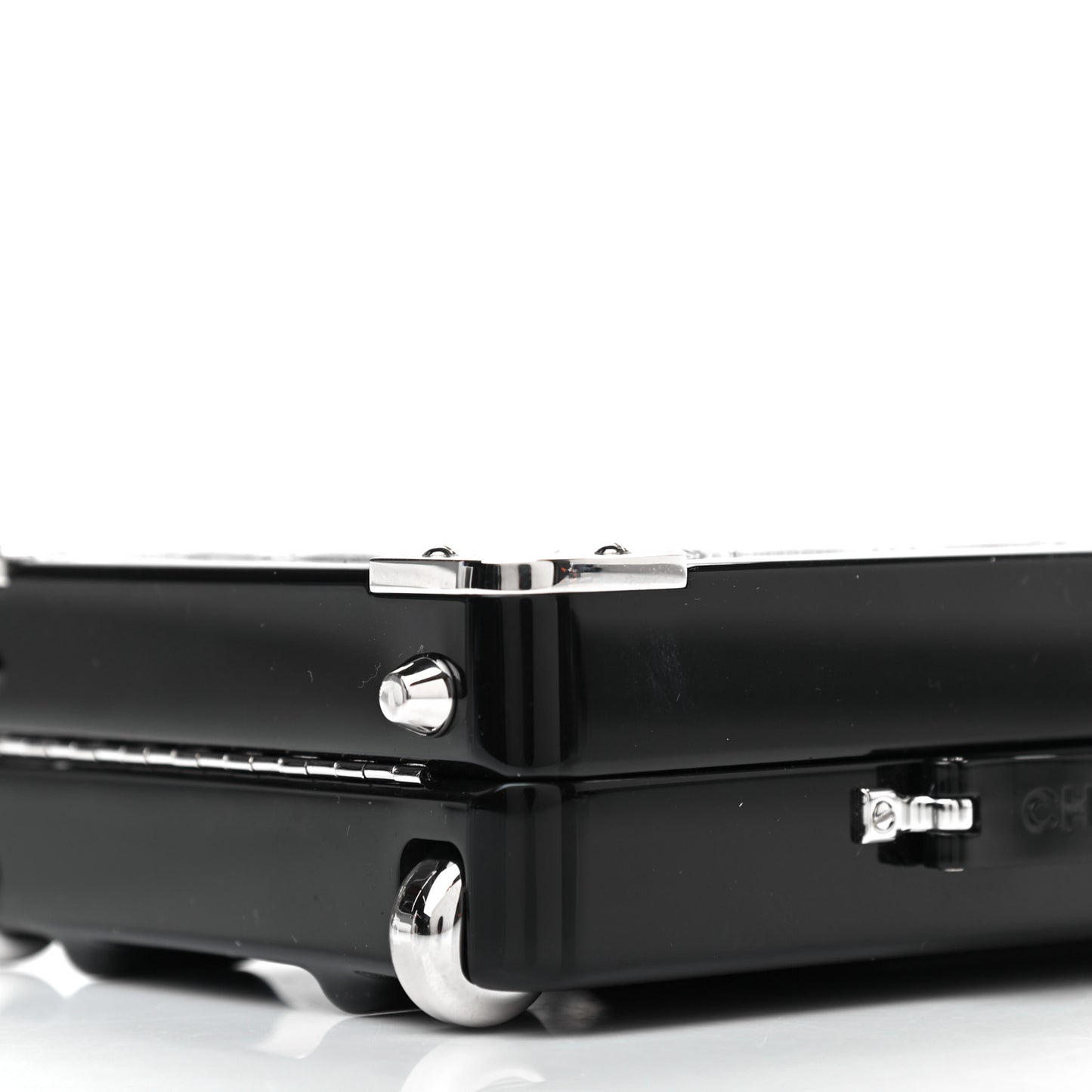 Plexiglass Metallic Lambskin Evening In The Air Mini Trolley Minaudiere Clutch Black Silver
