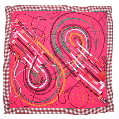 Hermes Cashmere Silk Fouets et Badines Shawl 140 Rose Indien Vert Bordeaux 3 of 7