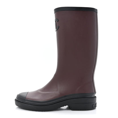 Chanel Caoutchouk CC High Boots 37 Burgundy Black 1 of 12
