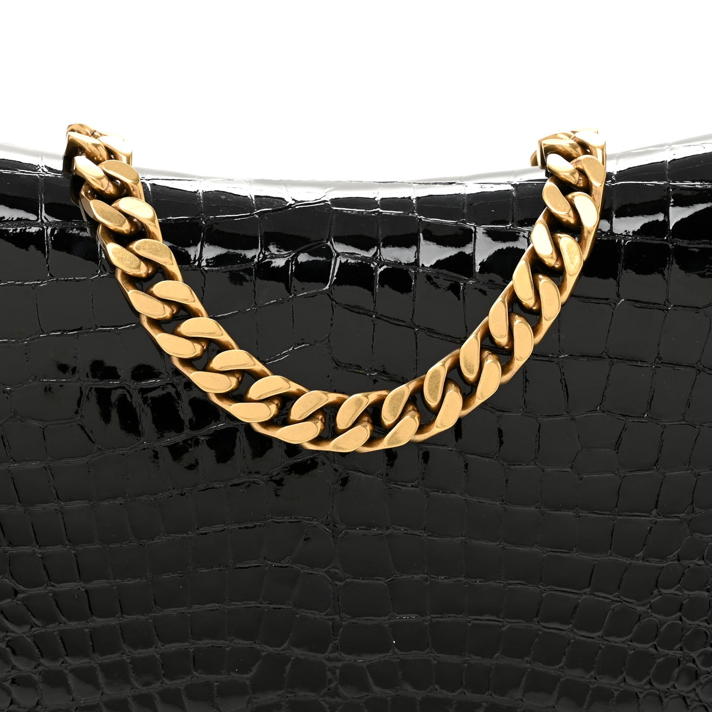 Patent Calfskin Crocodile Embossed Elise Chain Shoulder Bag Black Black
