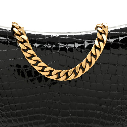 Saint Laurent Patent Calfskin Crocodile Embossed Elise Chain Shoulder Bag Black Black 8 of 11