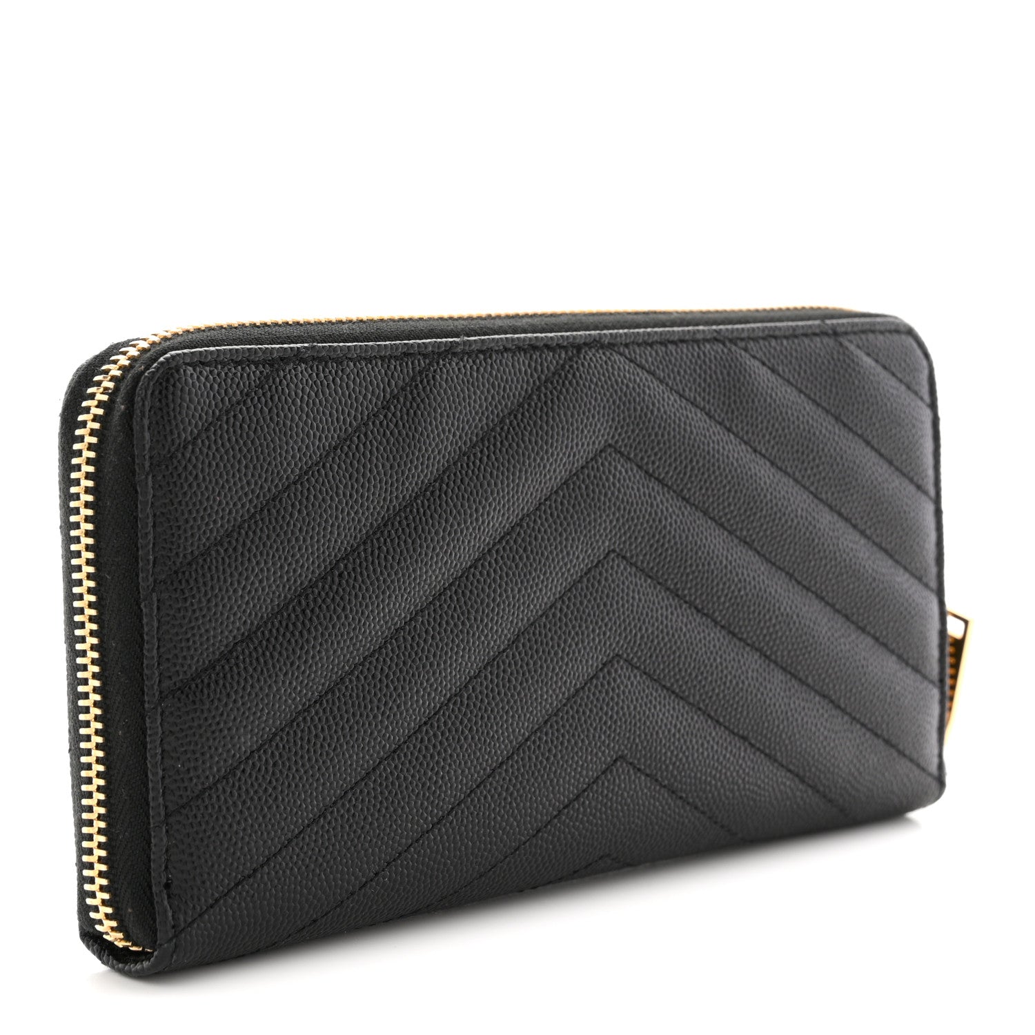 Saint Laurent Grain De Poudre Matelasse Chevron Monogram Zip Around Wallet Black 3 of 8