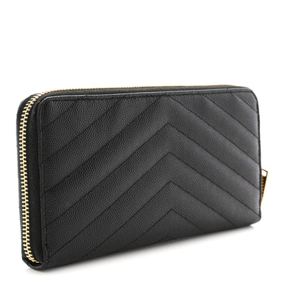 Saint Laurent Grain De Poudre Matelasse Chevron Monogram Zip Around Wallet Black 3 of 8
