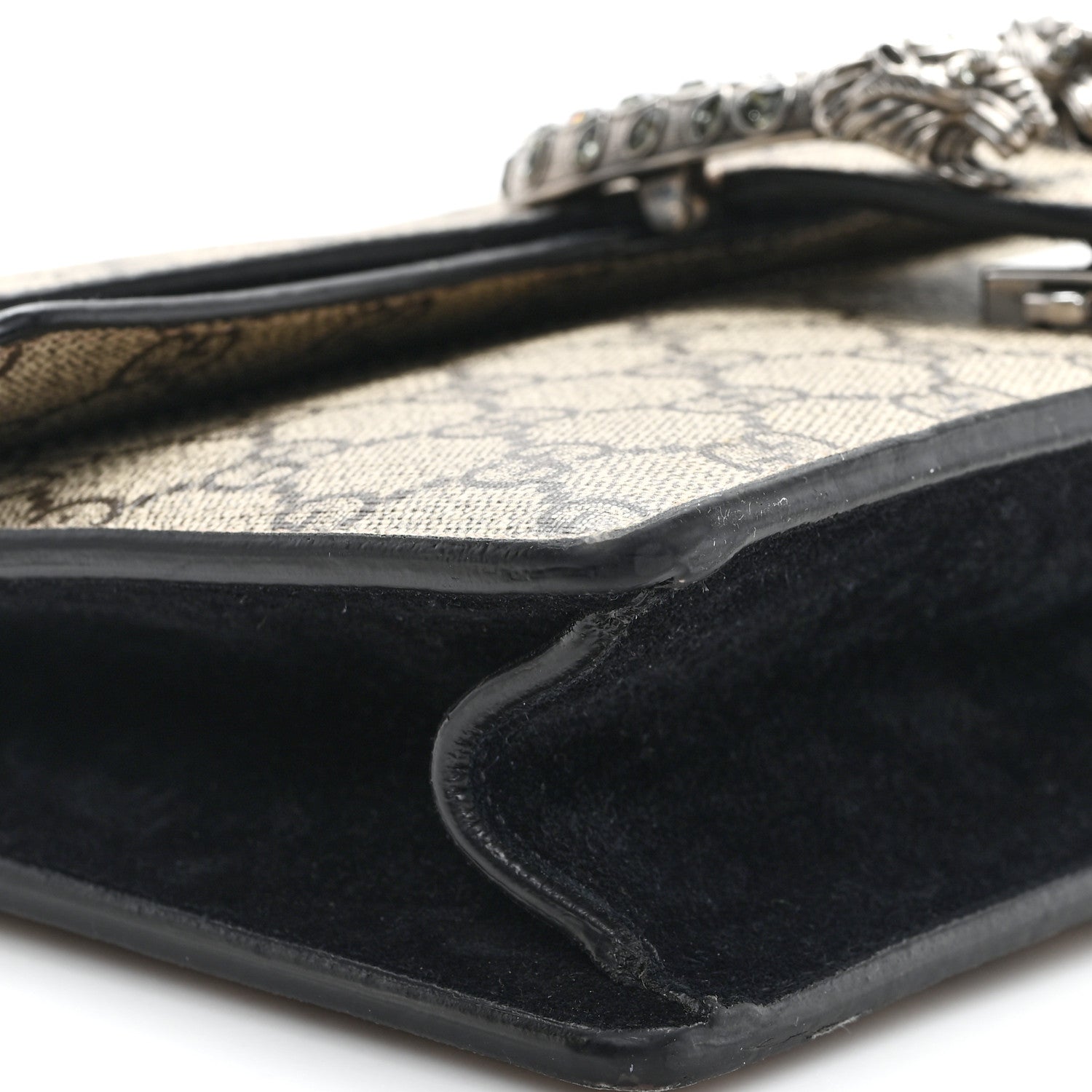 Gucci GG Supreme Monogram Suede Crystal Small Dionysus Shoulder Bag Beige Ebony Black 9 of 12