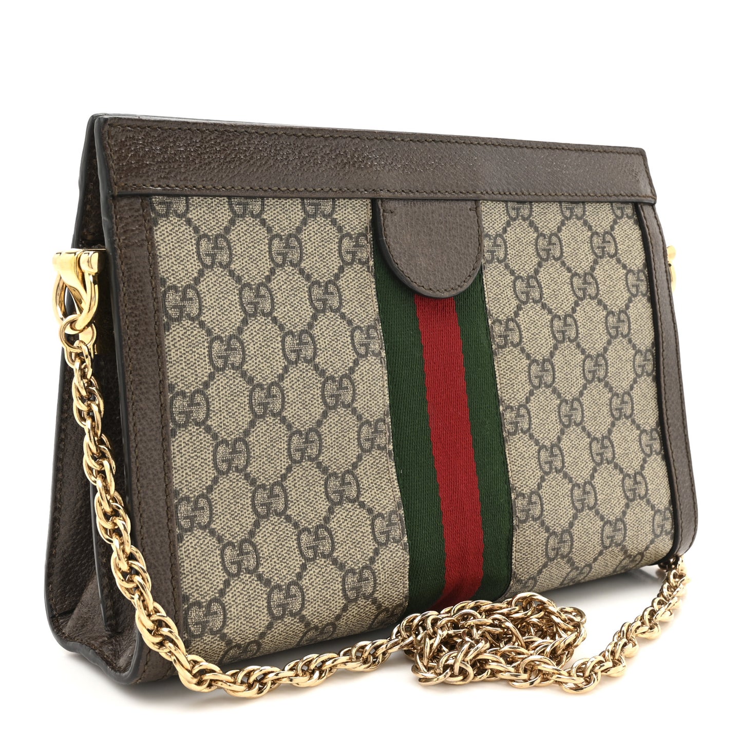 GG Supreme Monogram Web Small Ophidia Chain Shoulder Bag Brown