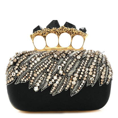 Alexander McQueen Satin Stone Eagle Embroidered Knuckle Box Clutch Black 1 of 11