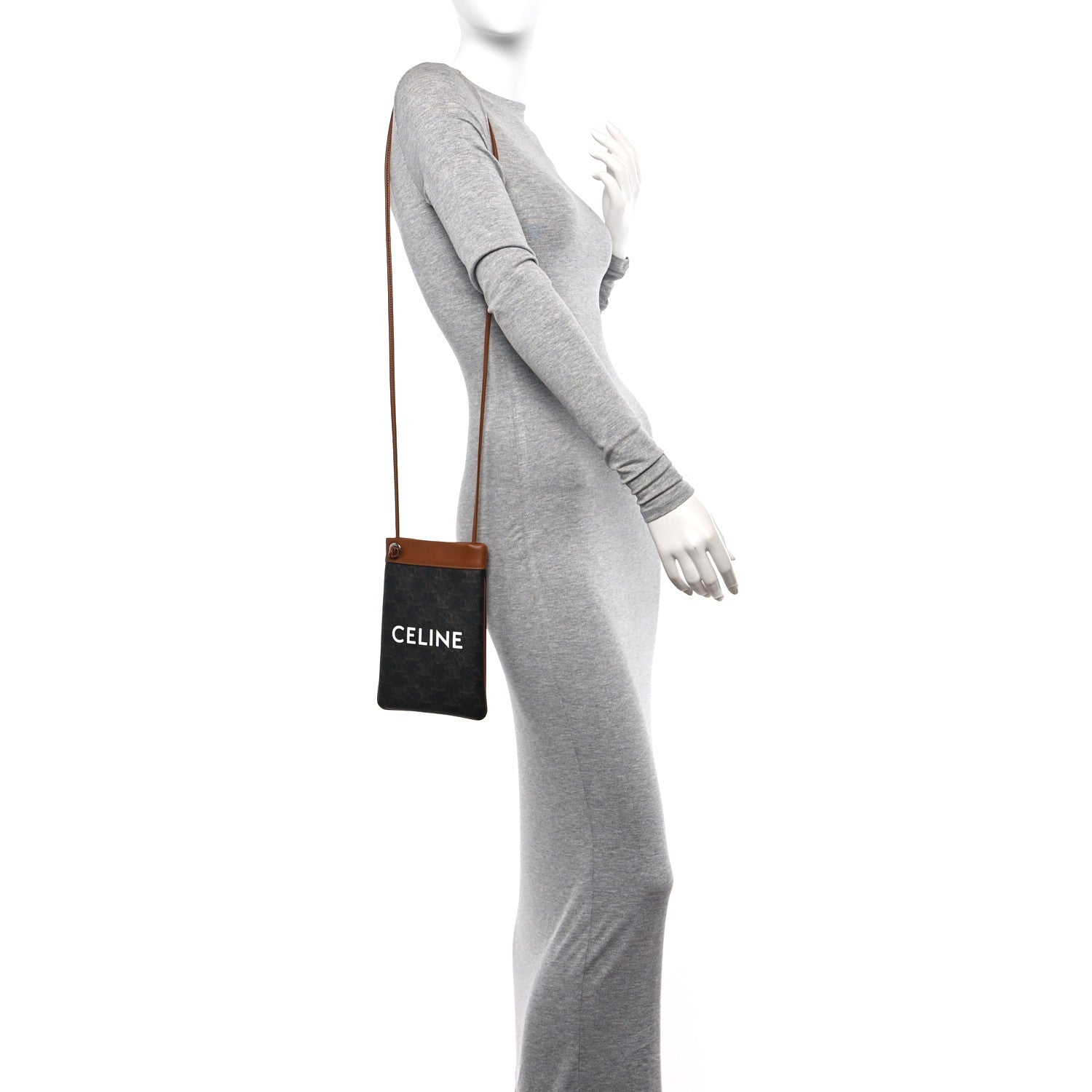 Celine Triomphe Canvas Calfskin Mini Poche Bag Tan 2 of 9