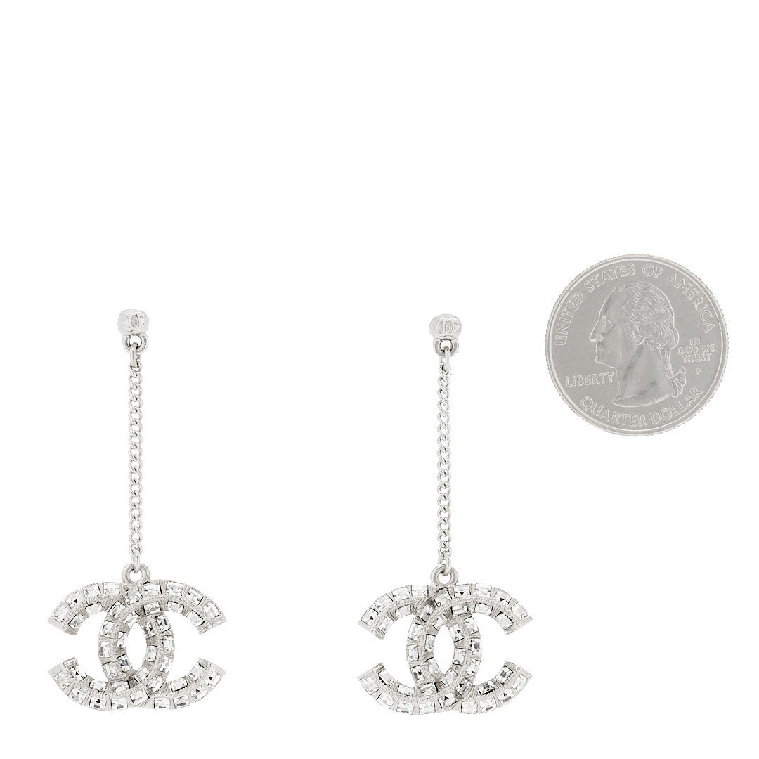 Chanel Baguette Crystal CC Drop Earrings Silver 2 of 4