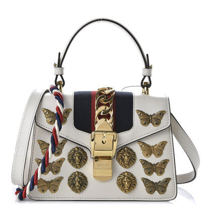 Gucci Calfskin Animal Studs Mini Sylvie Top Handle Bag White 1 of 10