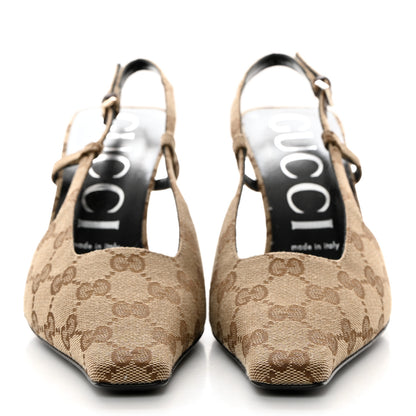 Gucci Monogram Malga Kid Square G 75mm Slingback Pumps 38 Beige Ebony New Acero 2 of 8