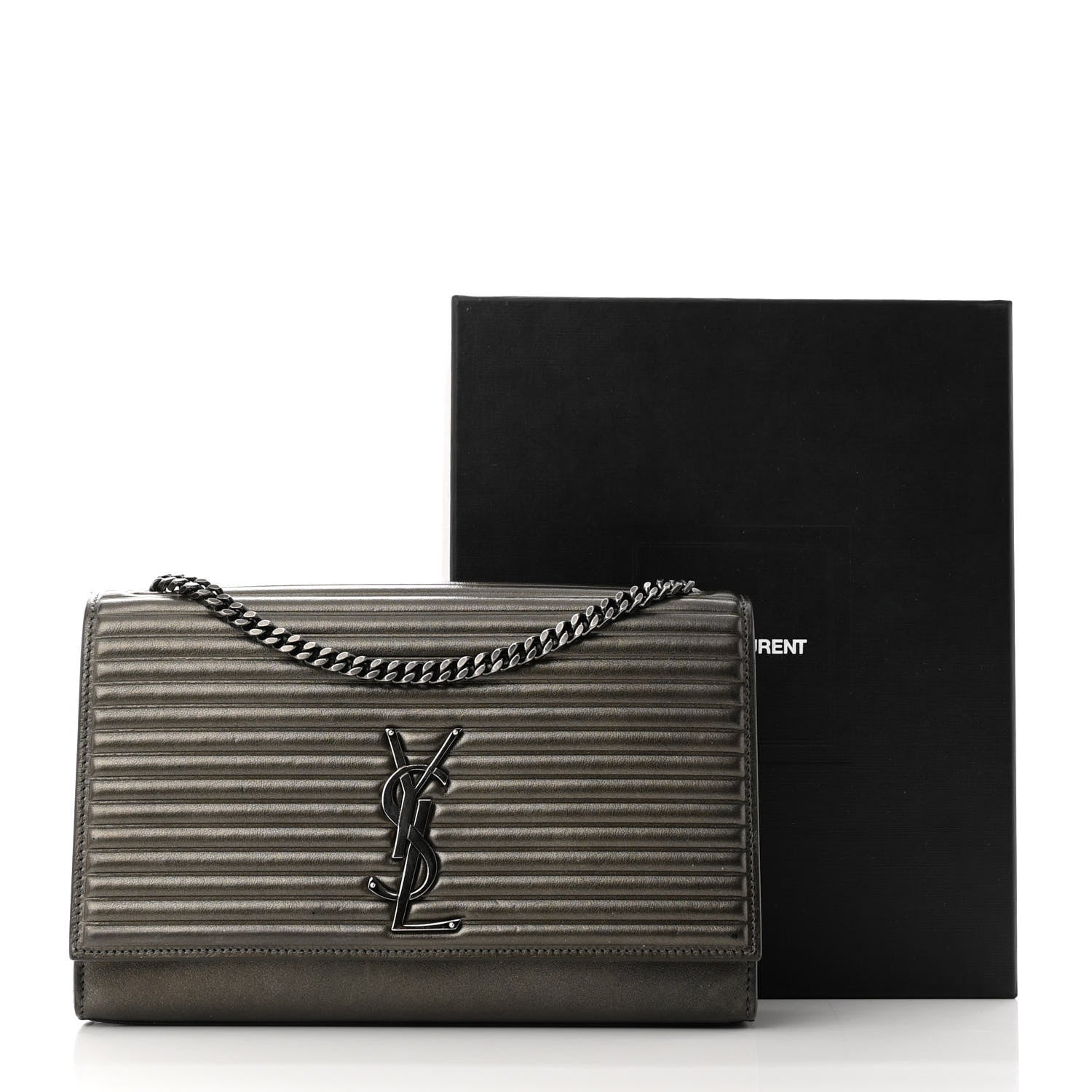 Saint Laurent Ribbed Calfskin Medium Monogram Kate Satchel Anthracite 11 of 11