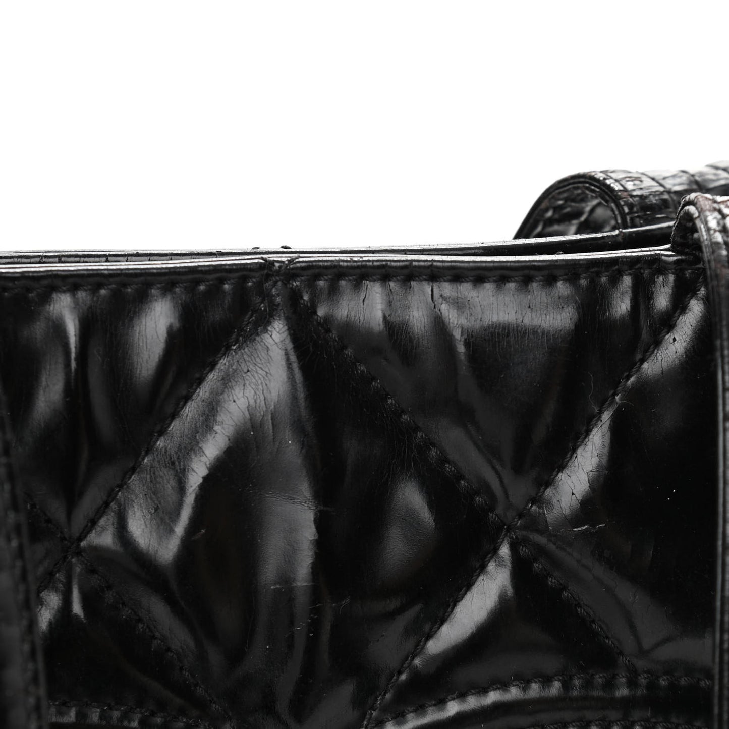 Patent Quilted Expandable CC Shoping Tote Black