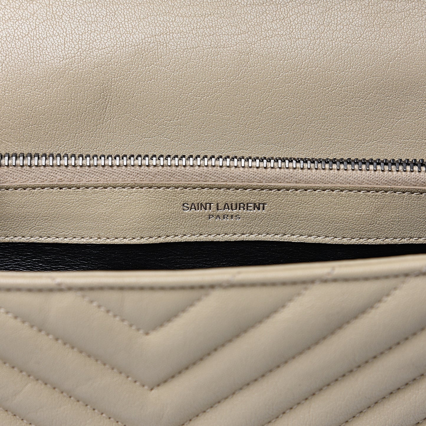 Sheepskin Matelasse Chevron Monogram Large College Satchel Beige