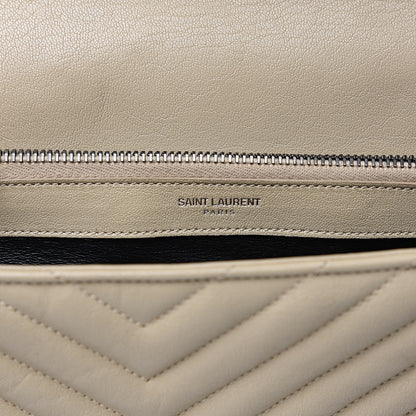 Saint Laurent Sheepskin Matelasse Chevron Monogram Large College Satchel Beige 7 of 14