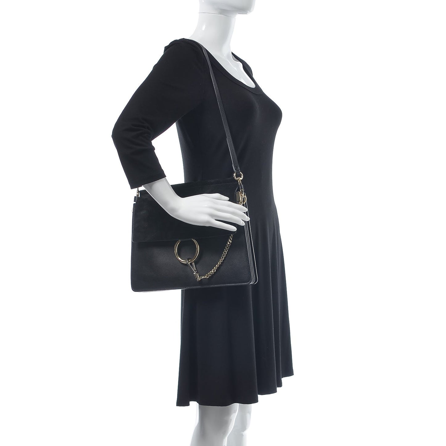 Suede Calfskin Medium Faye Shoulder Bag Black