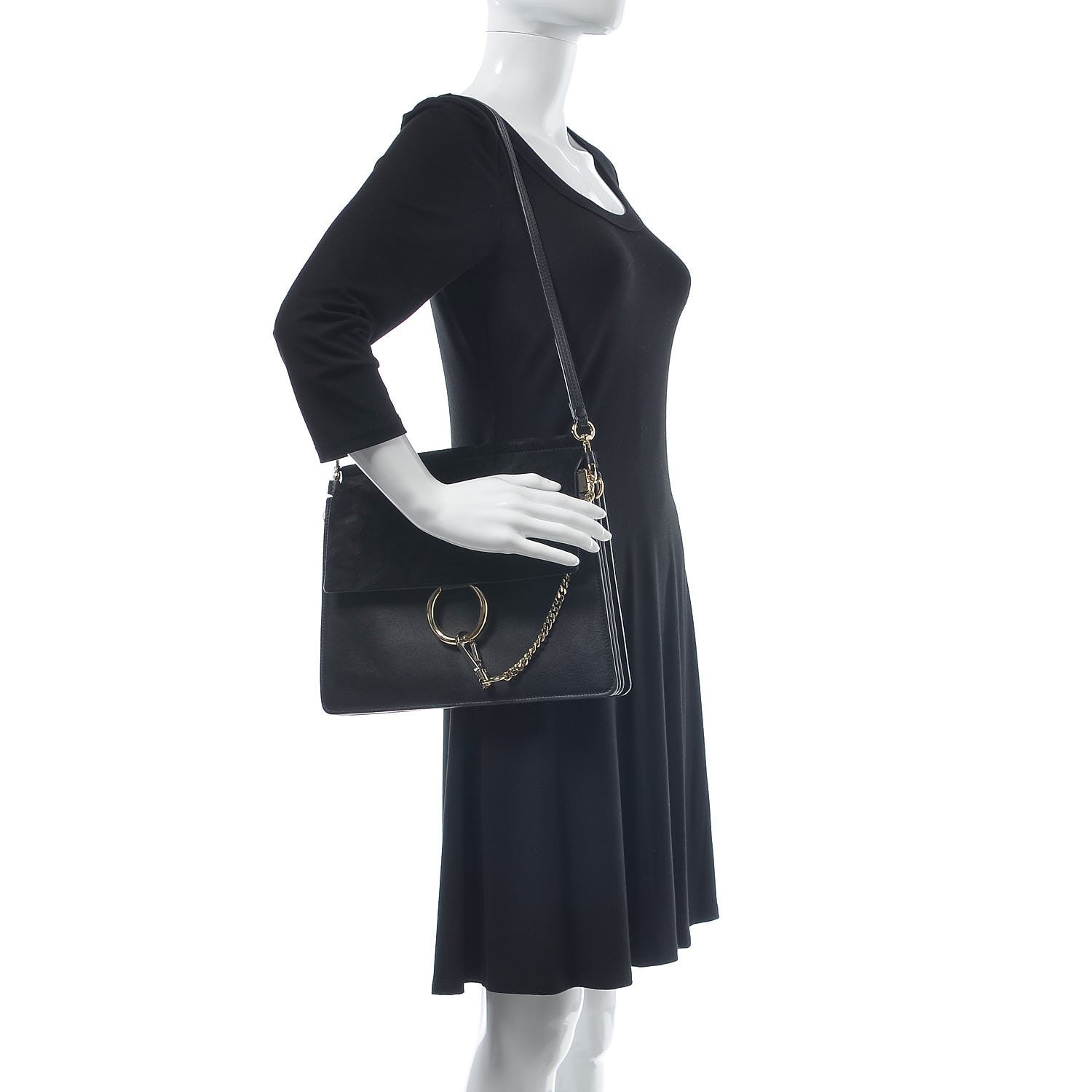 Chloe Suede Calfskin Medium Faye Shoulder Bag Black 2 of 9