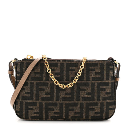 Fendi Fabric Jacquard Vitello Grace FF 1974 Baguette Pouch Tobacco Moro Sand 1 of 10