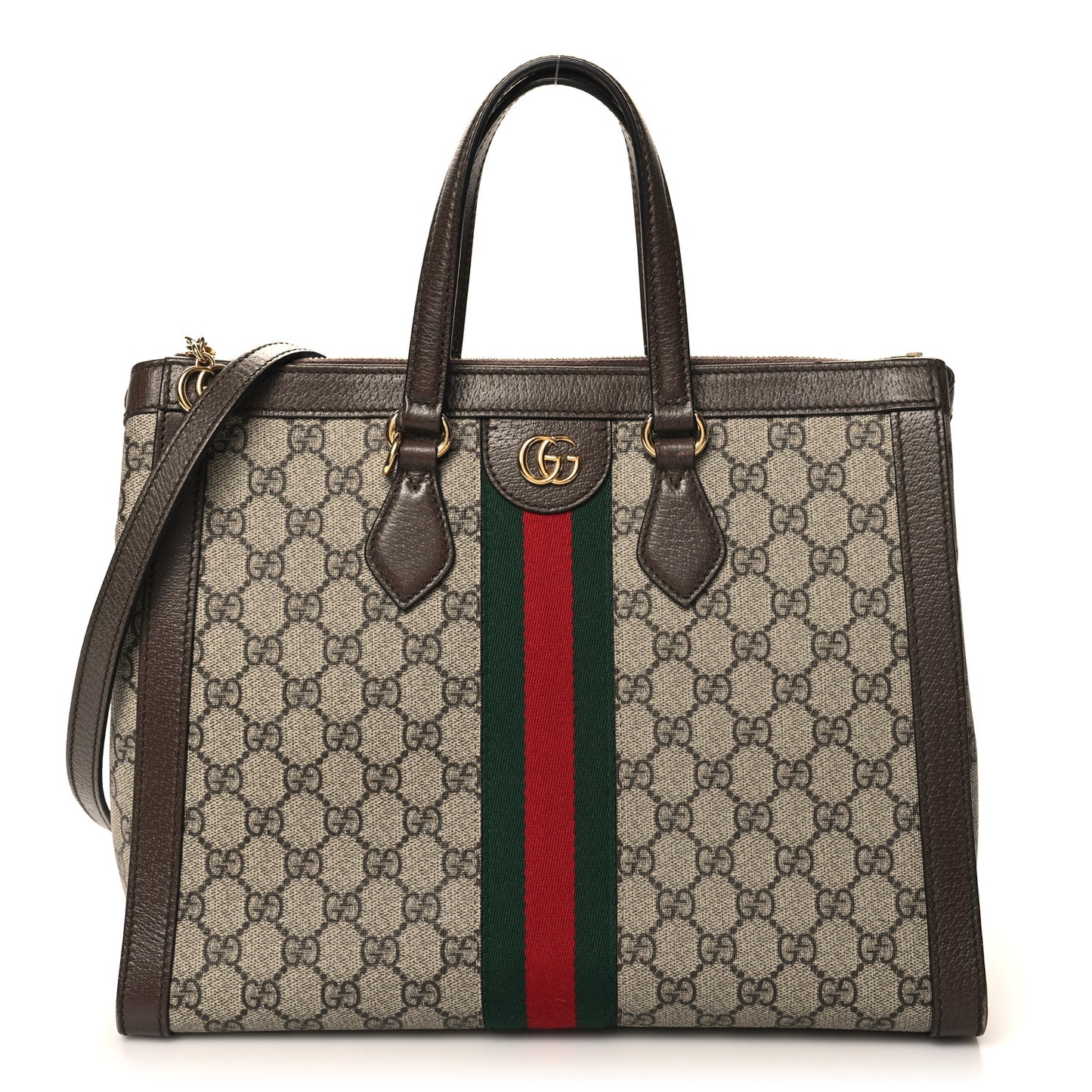 GG Supreme Monogram Web Medium Ophidia Tote Bag Brown