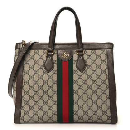 Gucci GG Supreme Monogram Web Medium Ophidia Tote Bag Brown 1 of 13