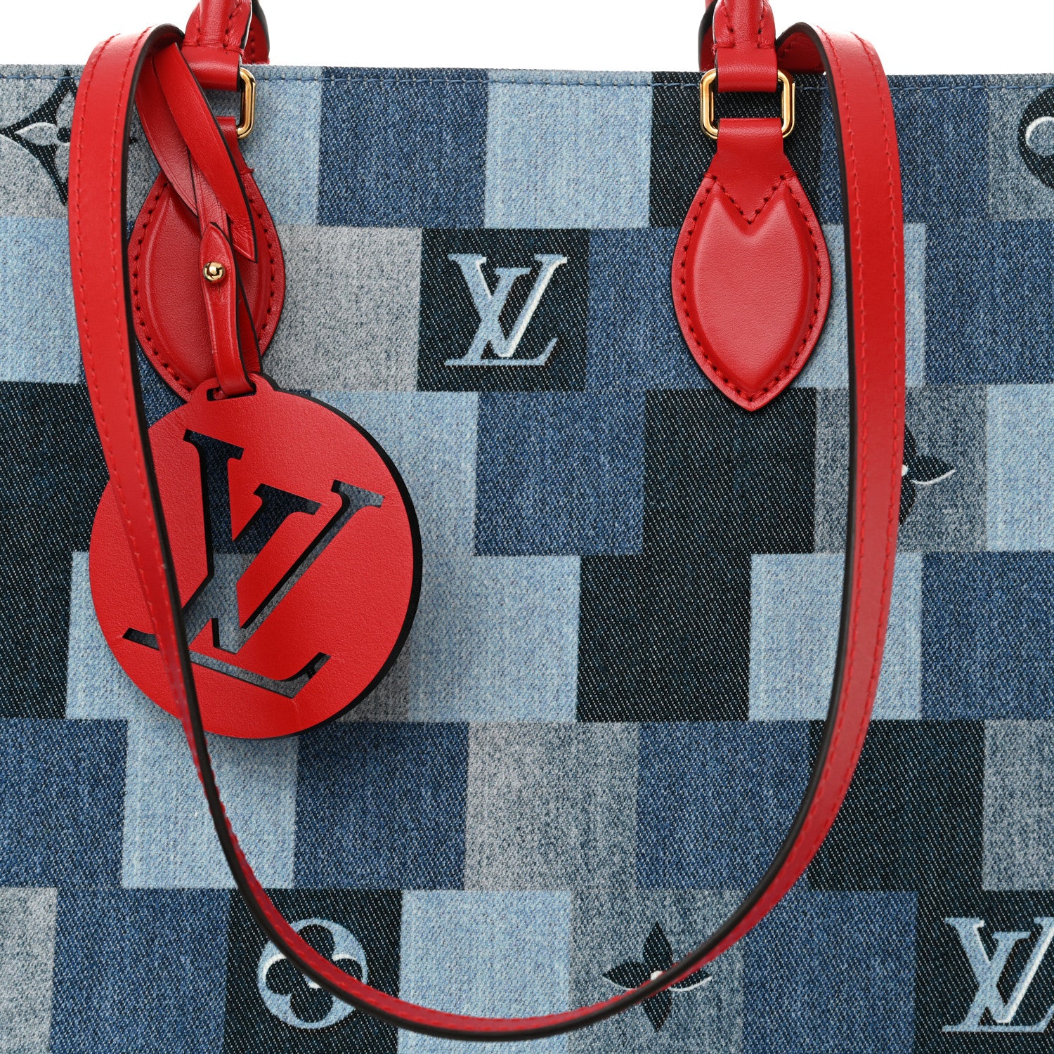 Louis Vuitton Denim Damier Monogram Onthego Blue Rouge 7 of 9