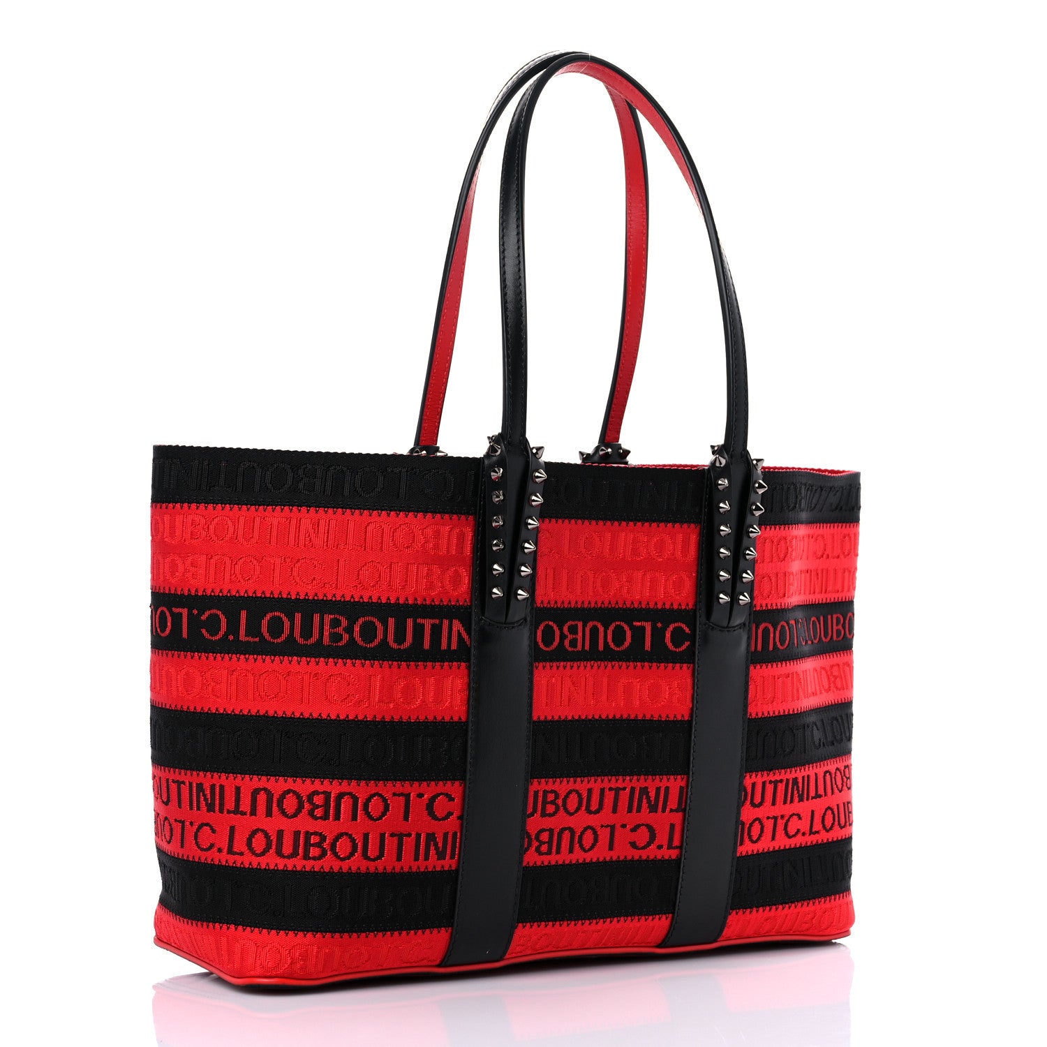Christian Louboutin Canvas Spikes East West Cabata Tote Red Black 5 of 15