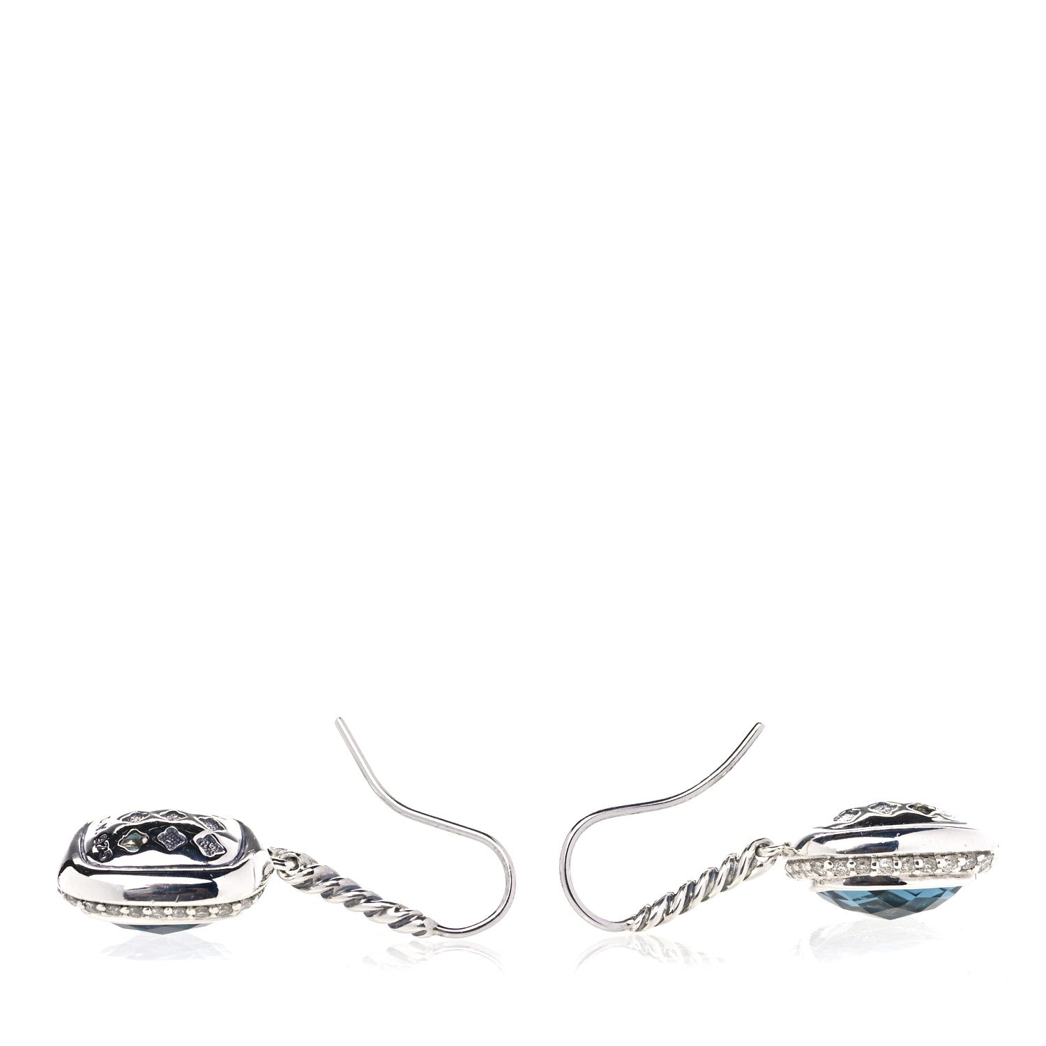 David Yurman Sterling Silver Diamond Hampton Blue Topaz Noblesse Drop Earrings 3 of 5