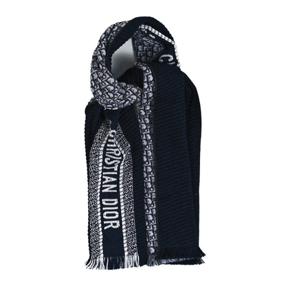 Christian Dior Wool Silk Oblique University Reversible Scarf Navy Blue 1 of 3