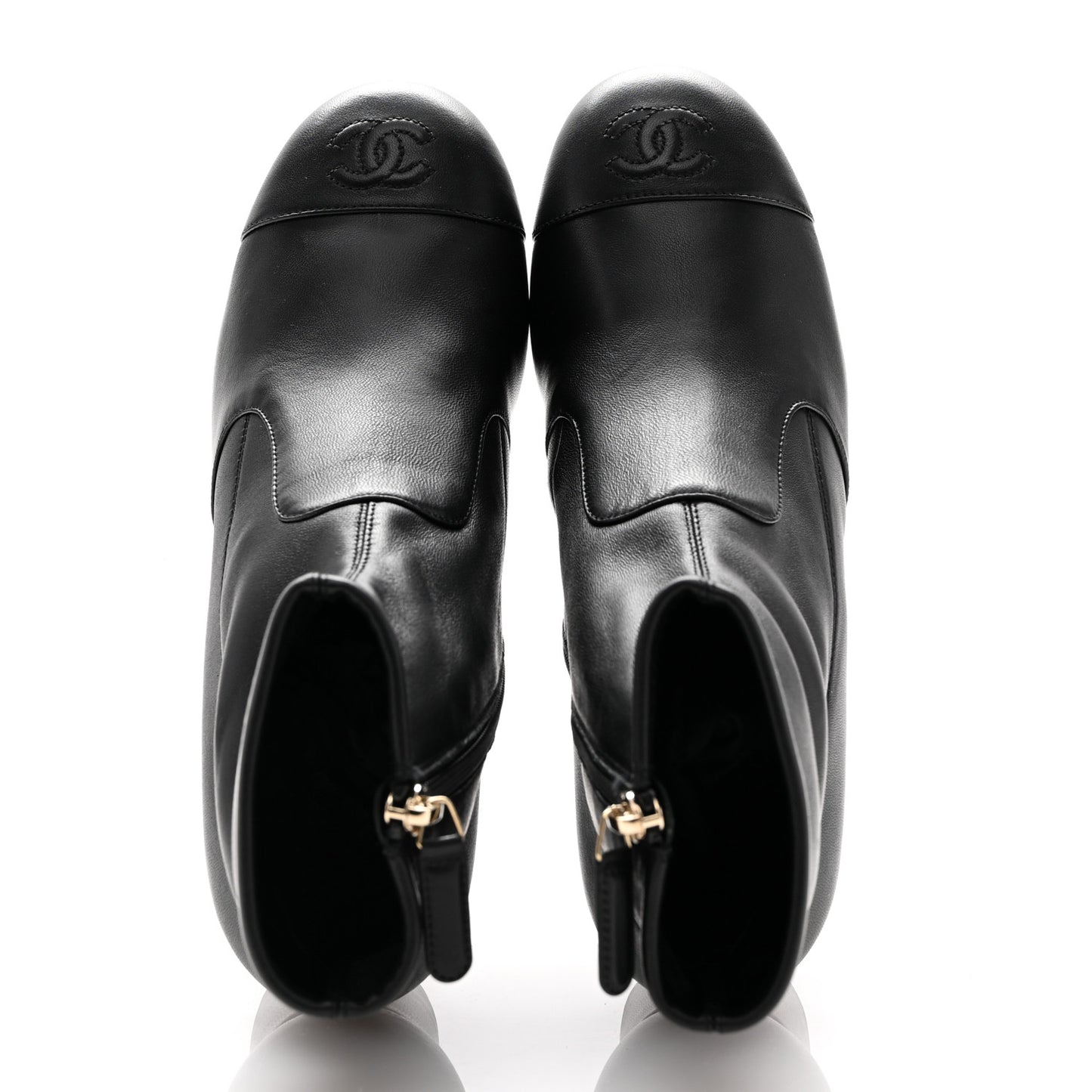 Stretch Lambskin Cap Toe CC Short Boots 37 Black