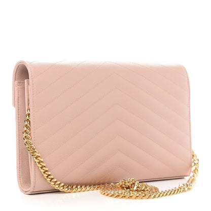 Saint Laurent Grain De Poudre Matelasse Chevron Monogram Chain Wallet Pale Pink 3 of 9