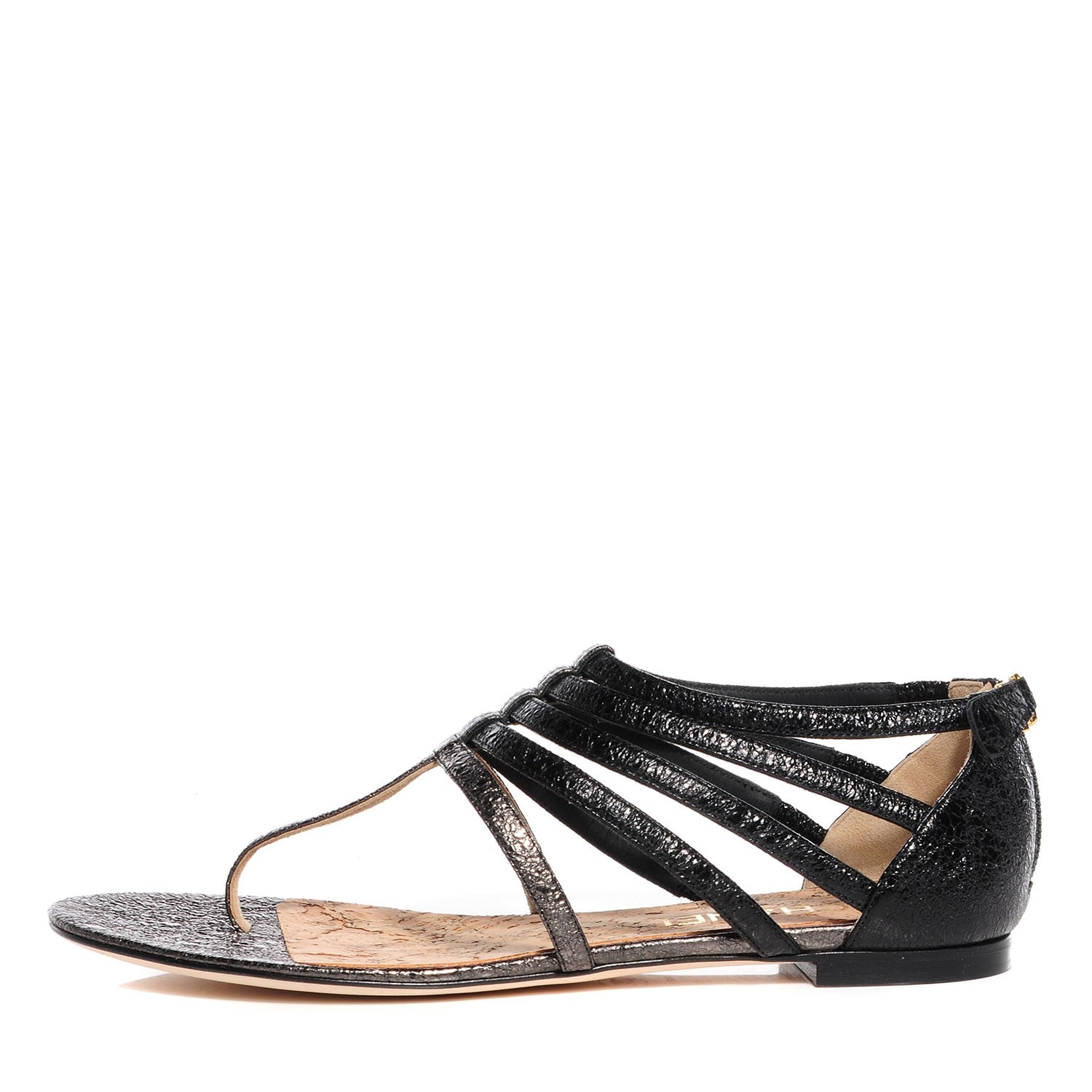 Chanel Metallic Calfskin Gladiator Sandals 39.5 Argent Black 1 of 5
