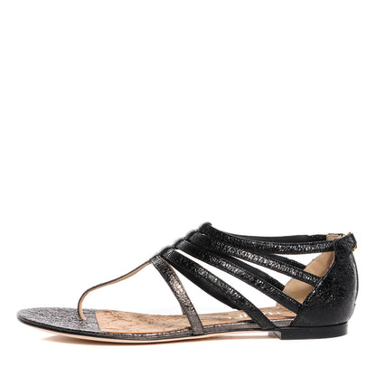 Chanel Metallic Calfskin Gladiator Sandals 39.5 Argent Black 1 of 5