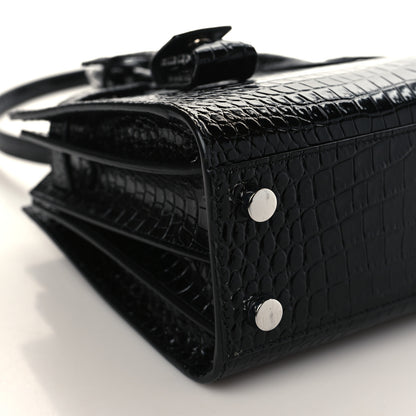 Saint Laurent Calfskin Crocodile Embossed Nano Sac De Jour Black 8 of 9