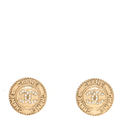 Chanel Metal Crystal CC Medallion Round Earrings Gold 1 of 4