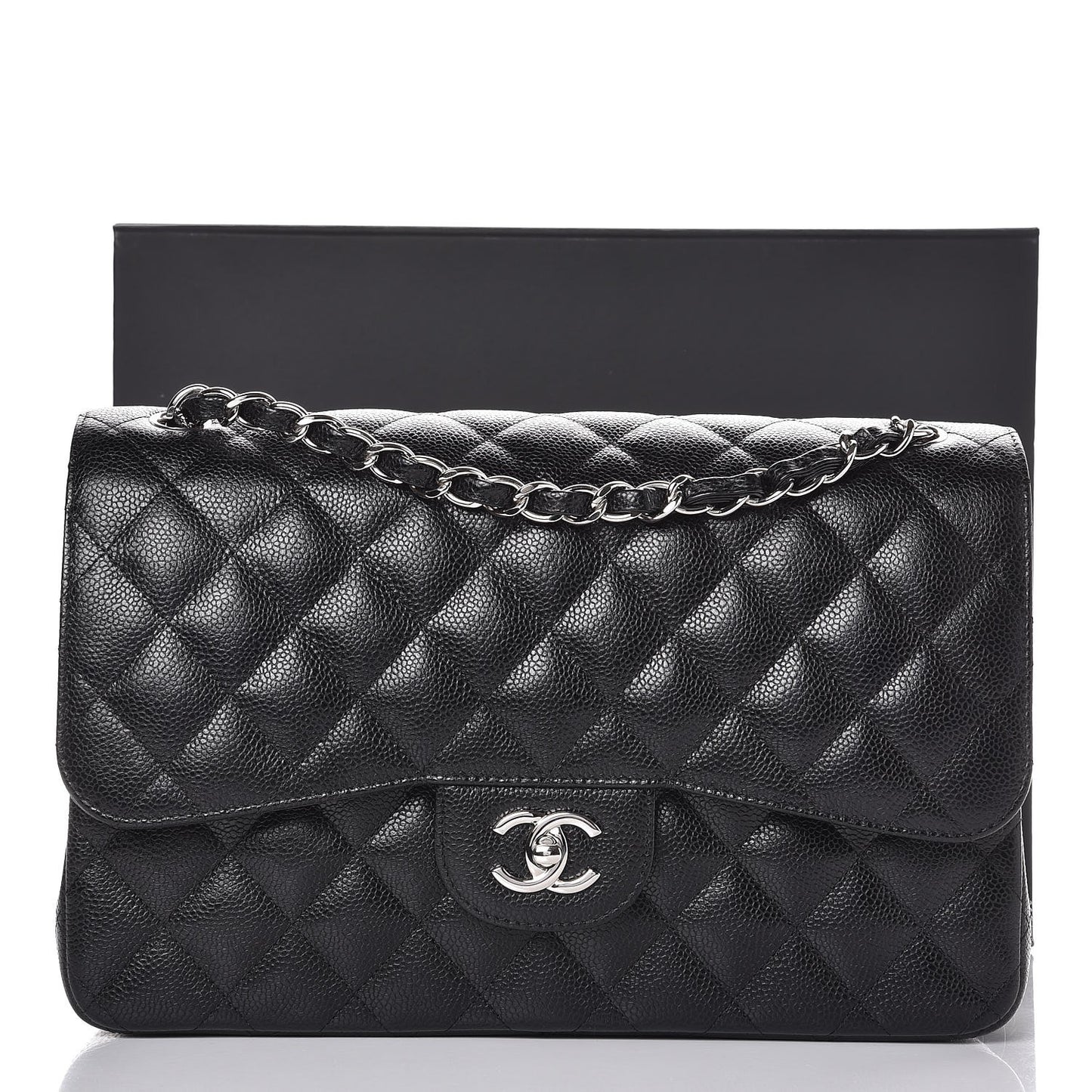 Caviar Quilted Jumbo Double Flap Black