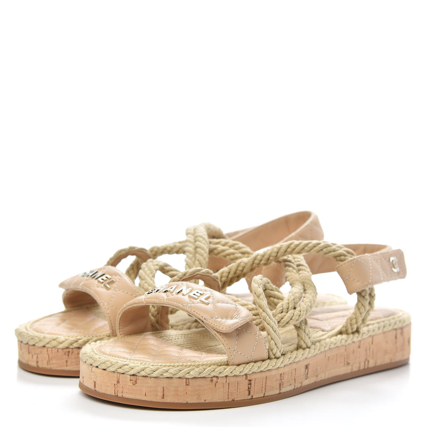 Chanel Cord Lambskin Quilted Logo Sandals 41 Beige 3 of 8
