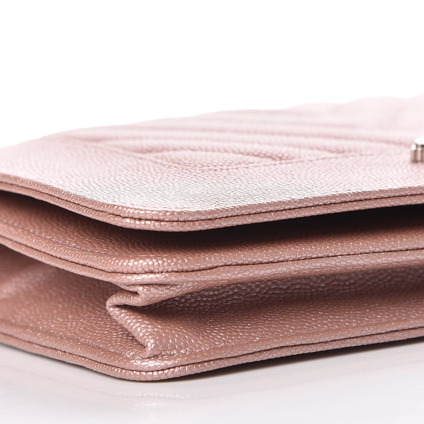 Metallic Caviar Chevron Quilted Vintage Mademoiselle Wallet On Chain WOC Pink